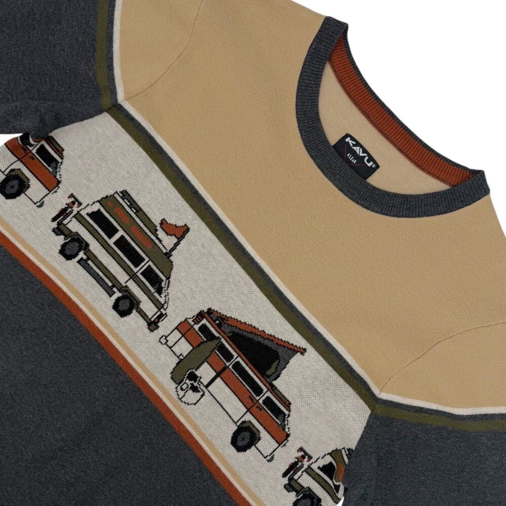 Kavu Men's Highline Jacquard Sweater Dream Van Camper Gray/Tan Medium